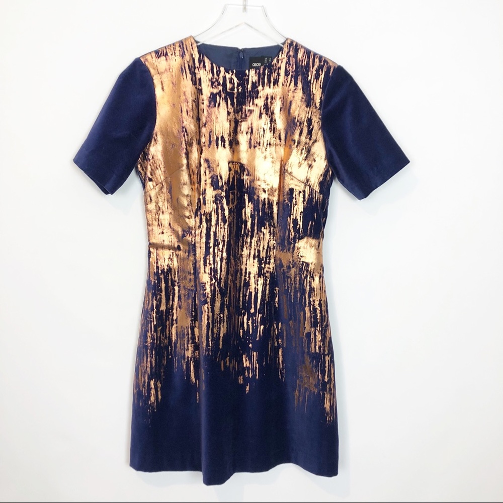 ASOS Velvet Tee Dress Metallic Splash Paint Dress